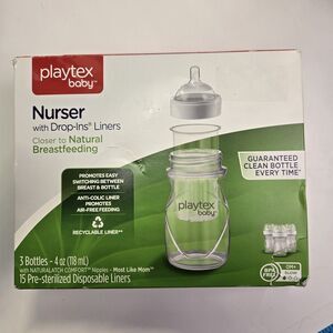 Playtex Baby Nurser Drop-Ins 4oz Bottles 3-Pack w/ 5 Liners New Open Box